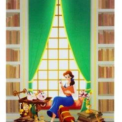 Disney Postcard - Belle In Library - By June Kim