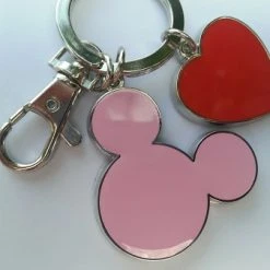 Disney Keychain - Mickey Mouse And Heart Charms - Metal