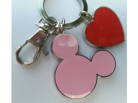 Disney Keychain - Mickey Mouse And Heart Charms - Metal